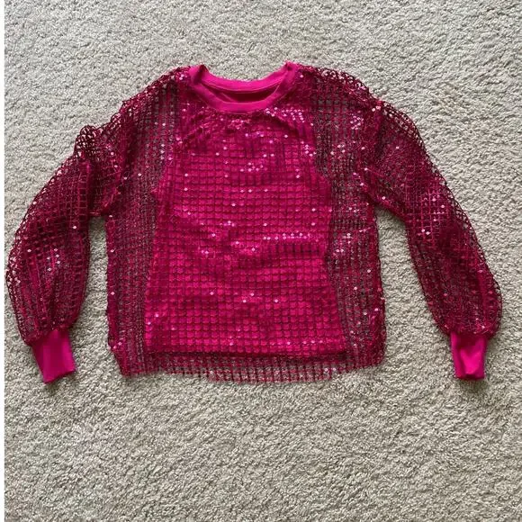 Raspberry Sequin Pilcro Anthropoloie Top XXS - Picture 2 of 10